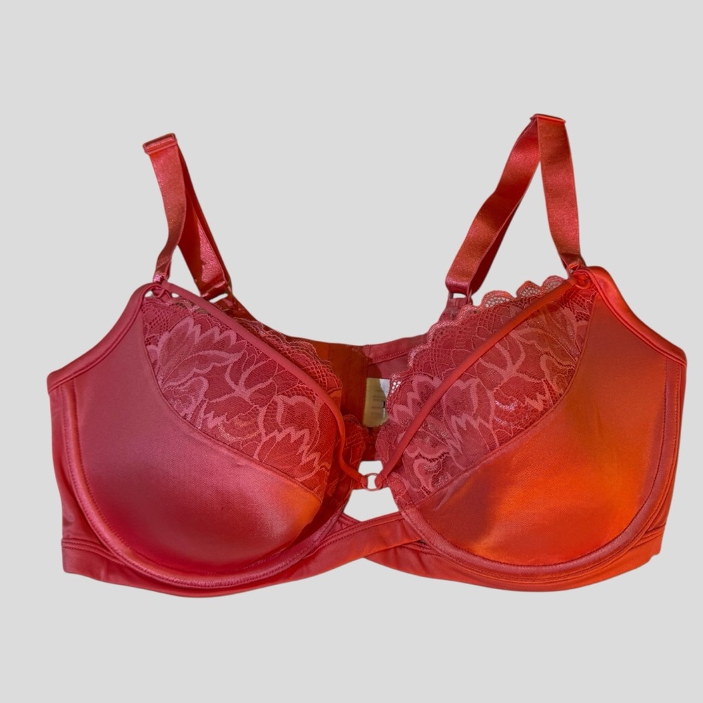 Deesse Bra Padded Underwire Pink Floral Lace Size 38 DDD